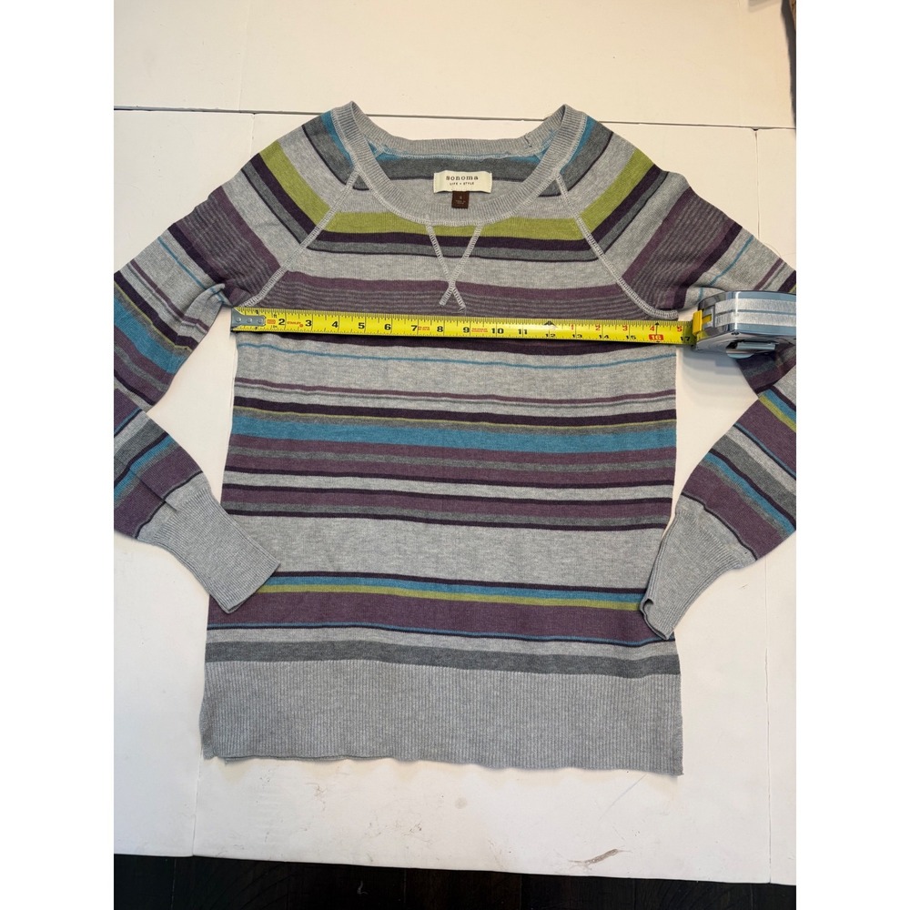 Sonoma Life + Style Womens Small Striped Knit Sweater Grey Purple Blue Green - Picture 4 of 7